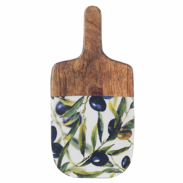 Mangoholz-Schneidebrett mit Olivenmotiv 30 × 15 cm