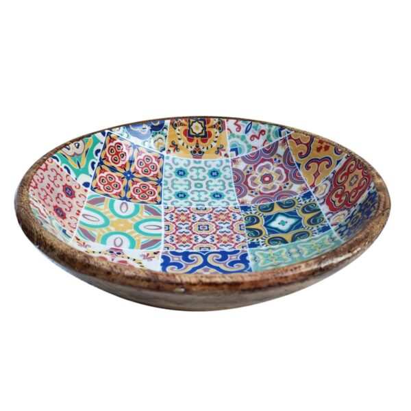 Mangoholzschüssel mit Fliesenmotiv 30 cm – groß