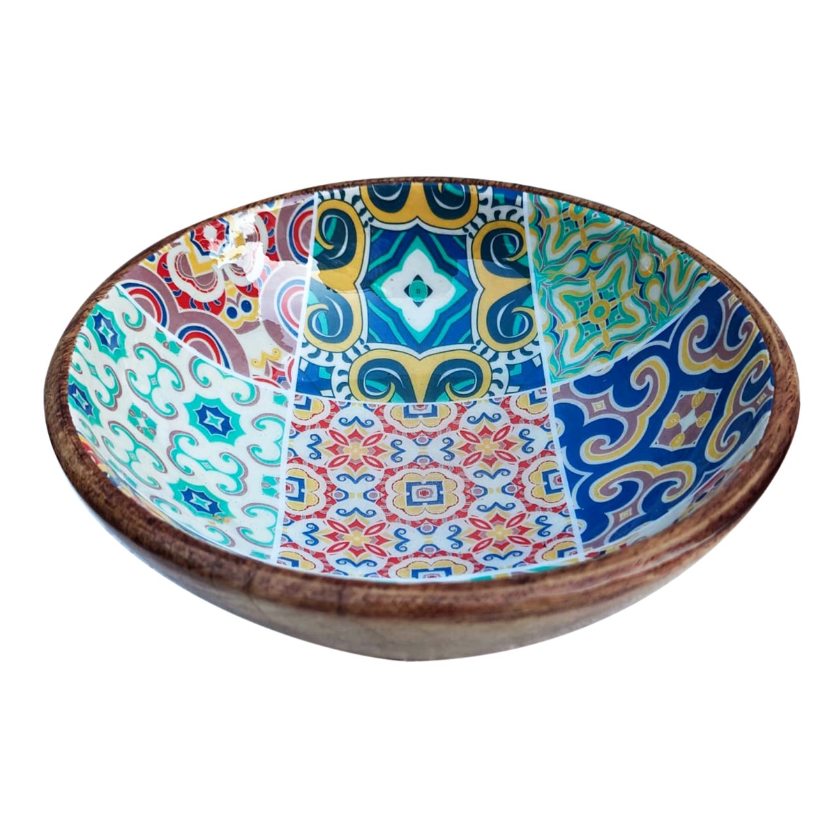 Mangoholzschüssel mit Fliesenmotiv 19,5 cm – mittelgroß