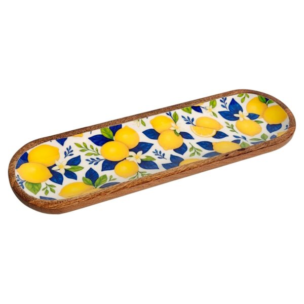 Schale mit Zitronenmotiv aus Holz und Harz, 44 × 14 cm