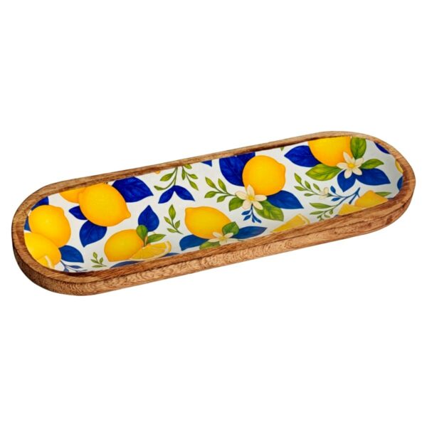 Schale mit Zitronenmotiv aus Holz und Harz, 29,50 × 10 cm