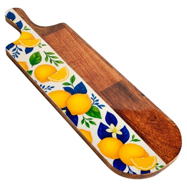 Schneidebrett mit Zitronenmotiv aus Holz und Harz, 49 × 15 cm