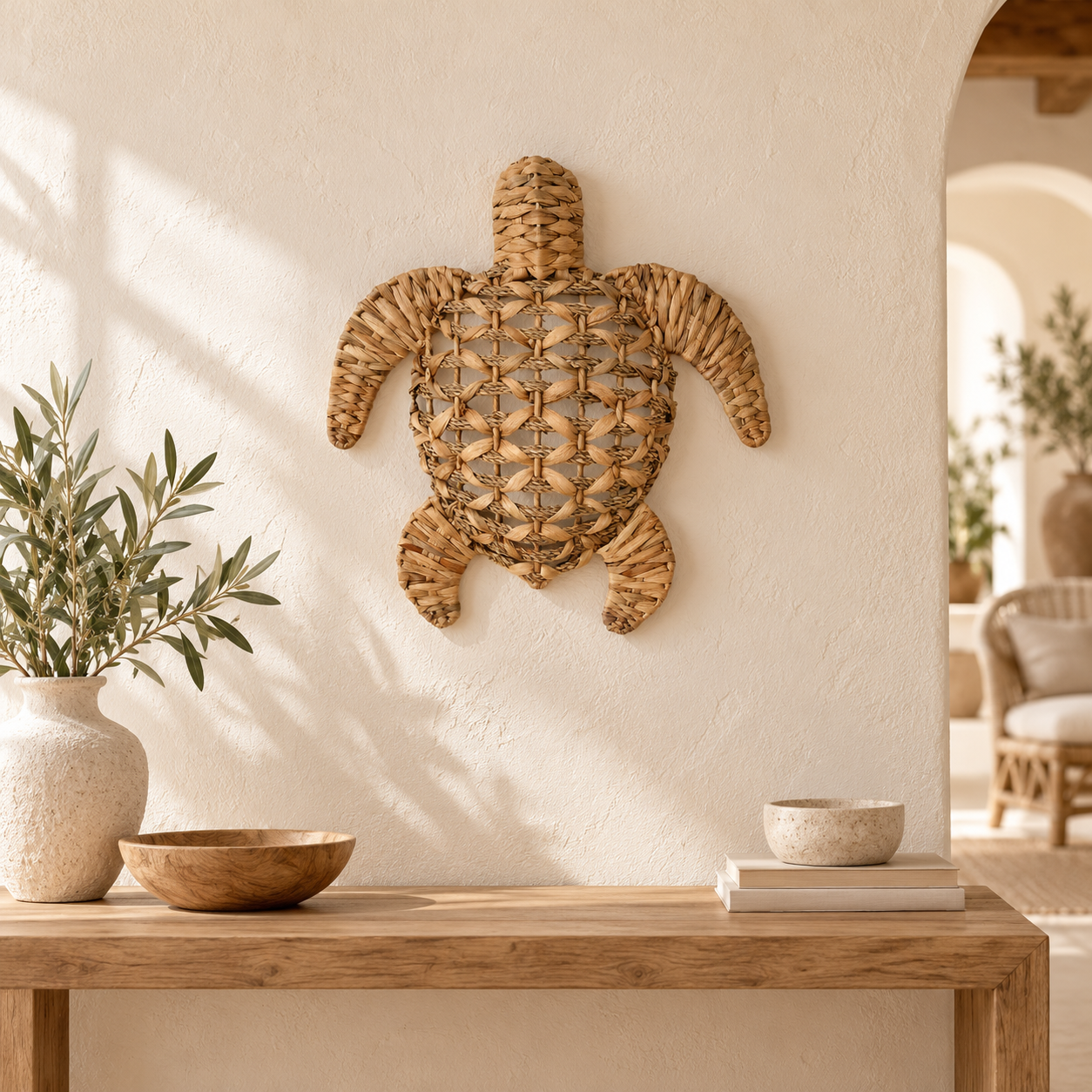 Wanddeko Schildkröte aus Wasserhyazinthe – klein, Artikel 36513, in einem mediterranen Wohnambiente